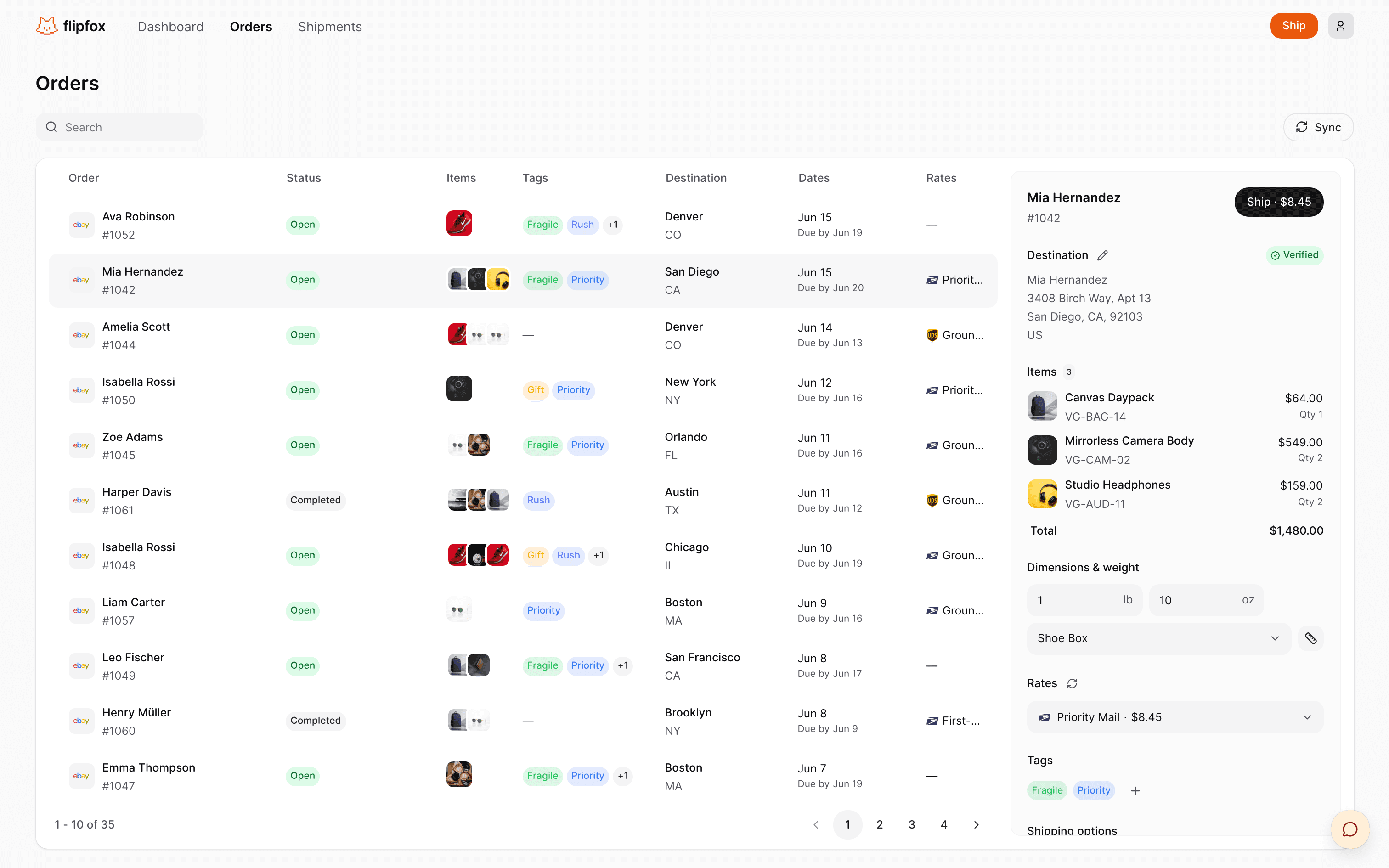 Flipfox — orders view
